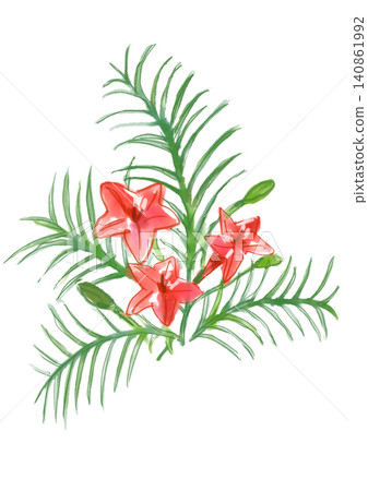 A hand-painted watercolor illustration of blooming morning glory flowers. A hand-painted watercolor illustration of blooming morning glory flowers. 140861992