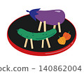 An illustration of a spirit horse and Chinese lantern plant placed on a tray. 140862004