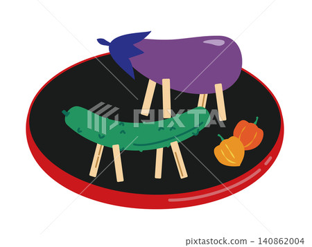 An illustration of a spirit horse and Chinese lantern plant placed on a tray. An illustration of a spirit horse and Chinese lantern plant placed on a tray. 140862004