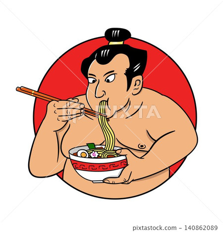 Japanese ramen logo design illustration. sumo eat ramen noodles Japanese ramen logo design illustration. sumo eat ramen noodles 140862089