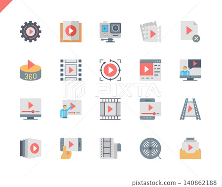 Simple Set Video Content Flat Icons for Website and Mobile Apps. Contains such Icons as Presentation, Stream, Player, Camera, Movie. 48x48 Pixel Perfect. Vector illustration. 140862188