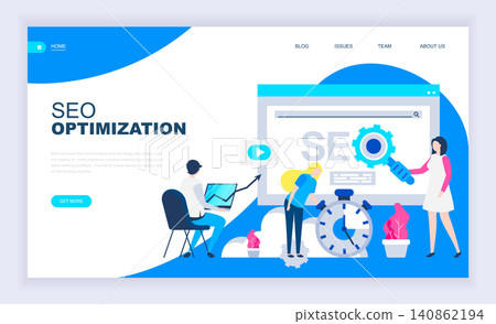 Modern flat design concept of Seo Optimization with decorated small people character for website and mobile website development. UI and UX design. Landing page template. Vector illustration. Modern flat design concept of Seo Optimization with decorated small people character for website and mobile website development. UI and UX design. Landing page template. Vector illustration. 140862194