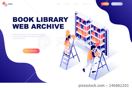 Modern flat design isometric concept of Book Library decorated people character for website and mobile website development. Isometric landing page template. Vector illustration. Modern flat design isometric concept of Book Library decorated people character for website and mobile website development. Isometric landing page template. Vector illustration. 140862201