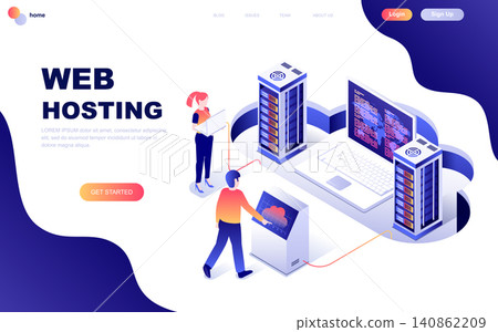 Modern flat design isometric concept of Web Hosting decorated people character for website and mobile website development. Isometric landing page template. Vector illustration. Modern flat design isometric concept of Web Hosting decorated people character for website and mobile website development. Isometric landing page template. Vector illustration. 140862209