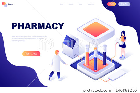 Modern flat design isometric concept of Pharmacist in Pharmacy decorated people character for website and mobile website development. Isometric landing page template. Vector illustration. Modern flat design isometric concept of Pharmacist in Pharmacy decorated people character for website and mobile website development. Isometric landing page template. Vector illustration. 140862210