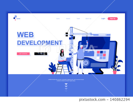 Modern flat web page design template concept of Web Development decorated people character for website and mobile website development. Flat landing page template. Vector illustration. Modern flat web page design template concept of Web Development decorated people character for website and mobile website development. Flat landing page template. Vector illustration. 140862294