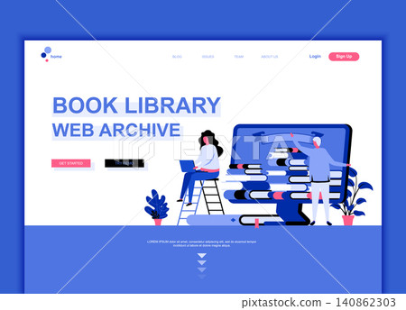 Modern flat web page design template concept of Book Library decorated people character for website and mobile website development. Flat landing page template. Vector illustration. Modern flat web page design template concept of Book Library decorated people character for website and mobile website development. Flat landing page template. Vector illustration. 140862303