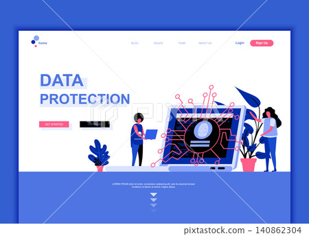 Modern flat web page design template concept of Data Protection decorated people character for website and mobile website development. Flat landing page template. Vector illustration. Modern flat web page design template concept of Data Protection decorated people character for website and mobile website development. Flat landing page template. Vector illustration. 140862304