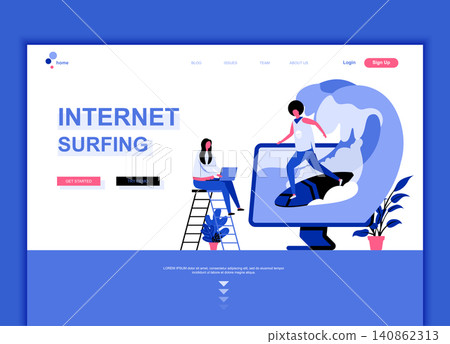 Modern flat web page design template concept of Internet Surfing decorated people character for website and mobile website development. Flat landing page template. Vector illustration. Modern flat web page design template concept of Internet Surfing decorated people character for website and mobile website development. Flat landing page template. Vector illustration. 140862313