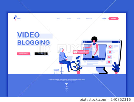 Modern flat web page design template concept of Video Blogging decorated people character for website and mobile website development. Flat landing page template. Vector illustration. Modern flat web page design template concept of Video Blogging decorated people character for website and mobile website development. Flat landing page template. Vector illustration. 140862316