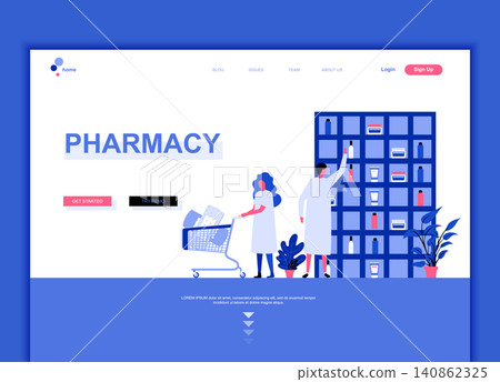 Modern flat web page design template concept of Pharmacist in Pharmacy decorated people character for website and mobile website development. Flat landing page template. Vector illustration. Modern flat web page design template concept of Pharmacist in Pharmacy decorated people character for website and mobile website development. Flat landing page template. Vector illustration. 140862325