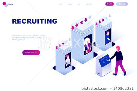 Modern flat design isometric concept of Recruiting decorated people character for website and mobile website development. Isometric landing page template. Vector illustration. Modern flat design isometric concept of Recruiting decorated people character for website and mobile website development. Isometric landing page template. Vector illustration. 140862381
