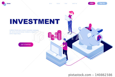 Modern flat design isometric concept of Business Investment decorated people character for website and mobile website development. Isometric landing page template. Vector illustration. Modern flat design isometric concept of Business Investment decorated people character for website and mobile website development. Isometric landing page template. Vector illustration. 140862386