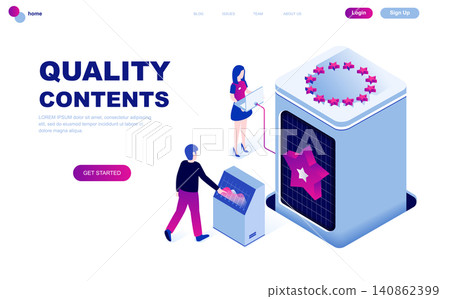 Modern flat design isometric concept of Quality Content decorated people character for website and mobile website development. Isometric landing page template. Vector illustration. 140862399