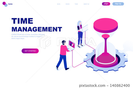 Modern flat design isometric concept of Time Management decorated people character for website and mobile website development. Isometric landing page template. Vector illustration. Modern flat design isometric concept of Time Management decorated people character for website and mobile website development. Isometric landing page template. Vector illustration. 140862400