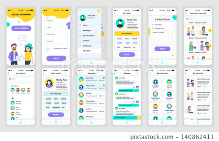 Set of UI, UX, GUI screens Social Network app flat design template for mobile apps, responsive website wireframes. Web design UI kit. Social Network Dashboard. Set of UI, UX, GUI screens Social Network app flat design template for mobile apps, responsive website wireframes. Web design UI kit. Social Network Dashboard. 140862411