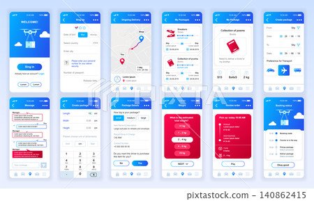 Set of UI, UX, GUI screens Delivery app flat design template for mobile apps, responsive website wireframes. Web design UI kit. Delivery Dashboard. Set of UI, UX, GUI screens Delivery app flat design template for mobile apps, responsive website wireframes. Web design UI kit. Delivery Dashboard. 140862415