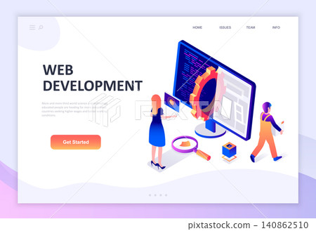 Modern flat design isometric concept of Web Development decorated people character for website and mobile website development. Isometric landing page template. Vector illustration. 140862510