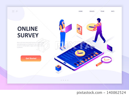 Modern flat design isometric concept of Online Survey decorated people character for website and mobile website development. Isometric landing page template. Vector illustration. 140862524