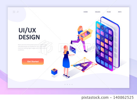 Modern flat design isometric concept of UX, UI Design decorated people character for website and mobile website development. Isometric landing page template. Vector illustration. Modern flat design isometric concept of UX, UI Design decorated people character for website and mobile website development. Isometric landing page template. Vector illustration. 140862525