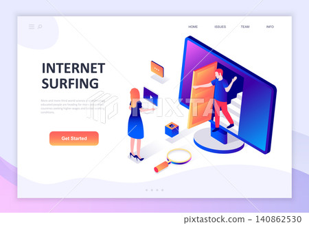 Modern flat design isometric concept of Internet Surfing decorated people character for website and mobile website development. Isometric landing page template. Vector illustration. Modern flat design isometric concept of Internet Surfing decorated people character for website and mobile website development. Isometric landing page template. Vector illustration. 140862530