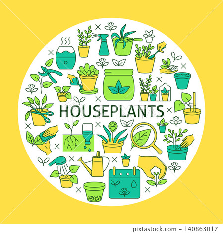 Houseplants round banner Houseplants round banner 140863017