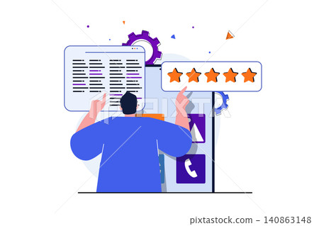 App development modern flat concept for web banner design. Programmer works and optimizes code, programs and creates software, application usability. Vector illustration with isolated people scene 140863148