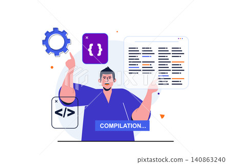 Programmer working modern flat concept for web banner design. Developer works on part of project, codes and programs, improves and customizes programs. Vector illustration with isolated people scene Programmer working modern flat concept for web banner design. Developer works on part of project, codes and programs, improves and customizes programs. Vector illustration with isolated people scene 140863240