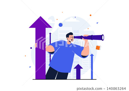 Searching for opportunities modern flat concept for web banner design. Man looks through spyglass, creates successful strategy, vision for new project. Vector illustration with isolated people scene 140863264