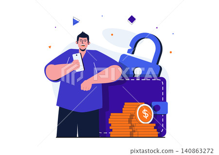 Secure payment modern flat concept for web banner design. Man buys safely on Internet and stores his money on electronic wallet in online banking app. Vector illustration with isolated people scene Secure payment modern flat concept for web banner design. Man buys safely on Internet and stores his money on electronic wallet in online banking app. Vector illustration with isolated people scene 140863272