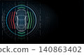 Car outline with colored signals in a digital display showing direction and lights during a simulation at night 140863402