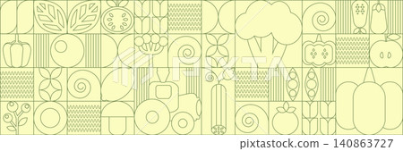 Bauhaus vegetable and fruit abstract. Autumn Vegetable and Fruit seamless pattern. Natural flower plant with simple shape, abstract eco farming concept. Vector minimal banner 140863727