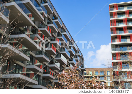 Residential apartment buildings with balconies Residential apartment buildings with balconies 140863877