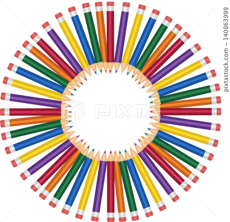 Vector round frame background template made of colorful drawing pencils Vector round frame background template made of colorful drawing pencils 140863999