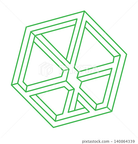 Optical illusion logo. Impossible shapes. Sacred geometry figures. Abstract eternal geometric objects. Impossible endless outline shapes. Optical art. Impossible geometry shape on a white background. 140864339