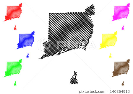 Washington County, State of Rhode Island and Providence Plantations (U.S. county, United States of America, USA, U.S., US) map vector illustration, scribble sketch South County map 140864913