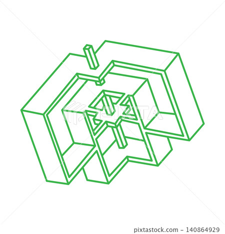 Impossible shapes. Sacred geometry figure. Optical illusion logo. Abstract eternal geometric object. Impossible endless outline. Line art. Optical art. Impossible geometry shape on a white background. 140864929