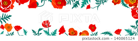 red poppy horizontal frame . Hand drawn. Not AI, vector illustration. red poppy horizontal frame . Hand drawn. Not AI, vector illustration. 140865124