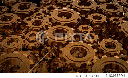Industrial Metal Gears In Endless Mechanical Motion 3d render. Industrial Metal Gears In Endless Mechanical Motion 3d render. 140865594