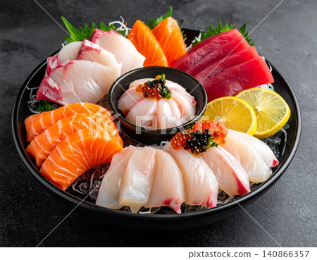 Set of Fresh seafood platter with sashimi Set of Fresh seafood platter with sashimi 140866357