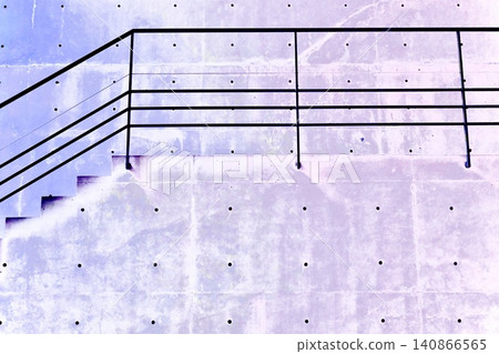 A modern staircase with pale blue-purple exposed concrete walls and black railings. A modern staircase with pale blue-purple exposed concrete walls and black railings. 140866565