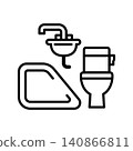 Three-piece unit bathroom, plumbing fixtures, renovation, vector icon. 140866811
