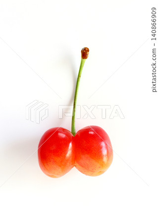Twin cherries with a white background (something's wrong with them) Twin cherries with a white background (something's wrong with them) 140866909