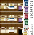Seamless background set for a Japanese-style shop interior and customer service counter. 140867101