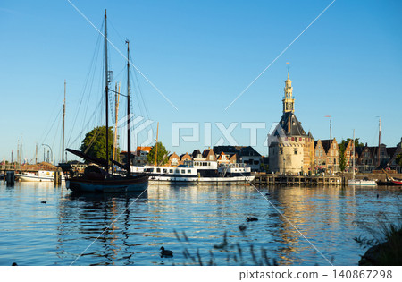Hoofdtoren tower on Hoorn town harbor, Netherlands Hoofdtoren tower on Hoorn town harbor, Netherlands 140867298