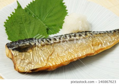 Grilled mackerel with salt Grilled mackerel with salt 140867623