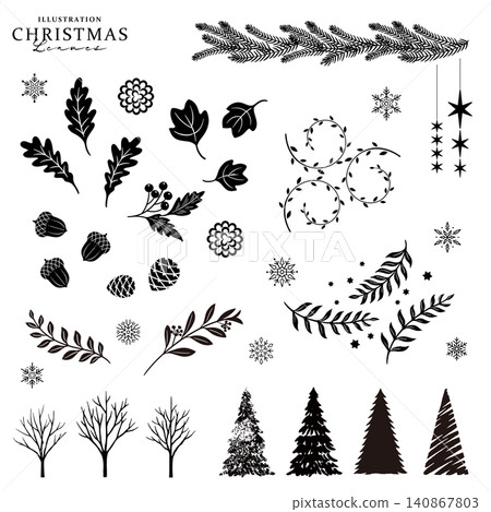 Hand-drawn Christmas motif silhouette illustration set Hand-drawn Christmas motif silhouette illustration set 140867803