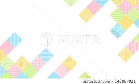 Diagonal frame of square blocks with colorful dots and stripes 140867921