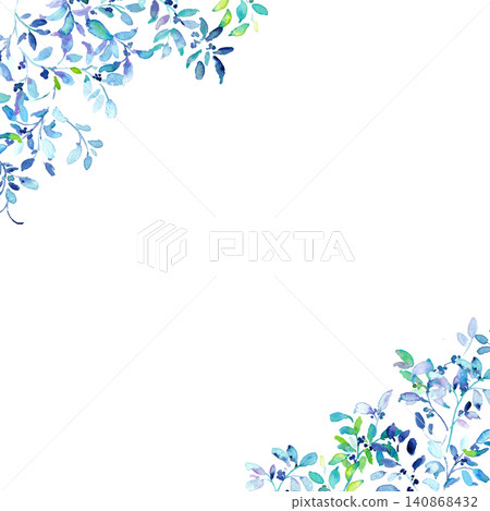 Watercolor Blue Leaf Frame and Background Material Set Watercolor Blue Leaf Frame and Background Material Set 140868432