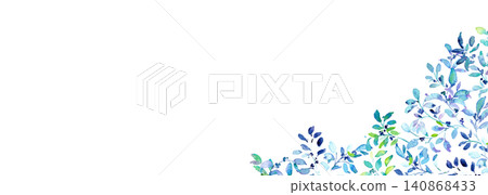Watercolor Blue Leaf Frame and Background Material Set Watercolor Blue Leaf Frame and Background Material Set 140868433